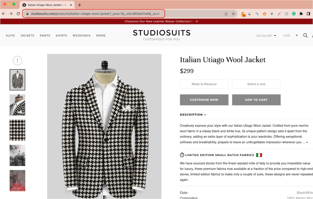 studio suits product page