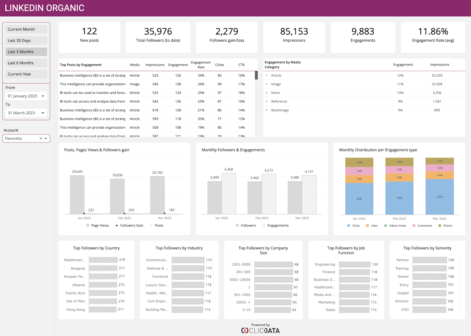 linkedin organic performance template