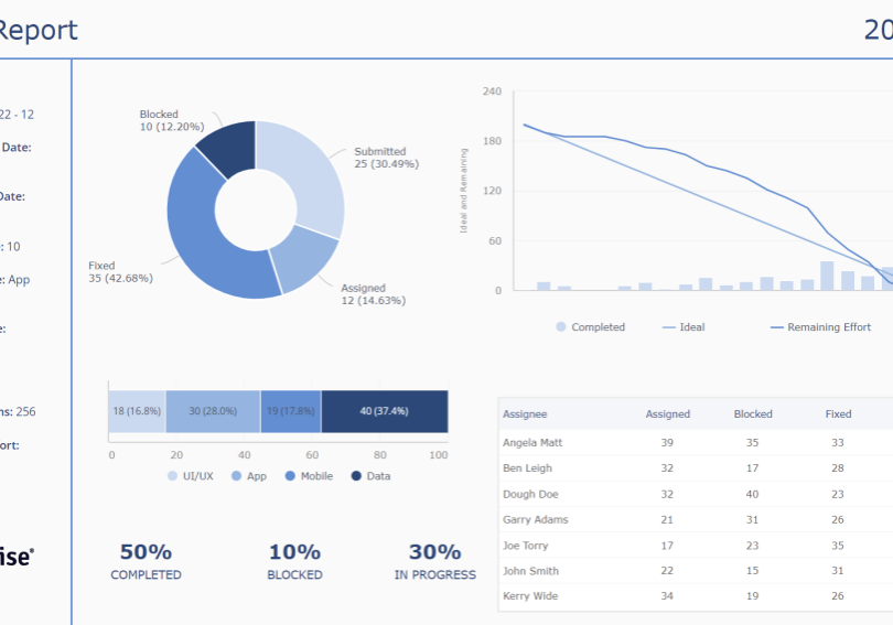 project sprint report to track completed tasks, blocked items,...